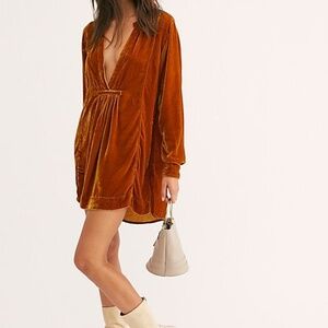 Free People X CP Shades Jacey Gold Velvet Tunic Silk Blend Women's Size XS